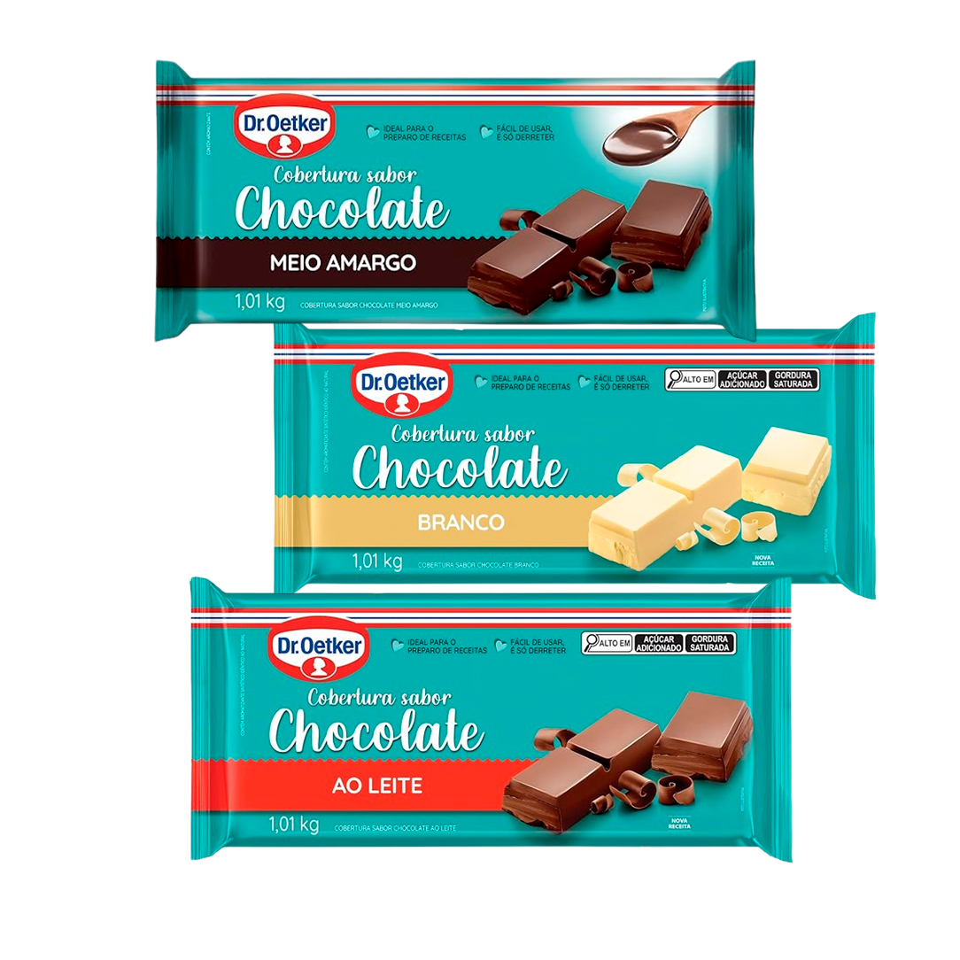 Barra P/Cobertura Dr. Oetker 1,01kg (Choc. Branco, Ao Leite E Μειο Amargo)