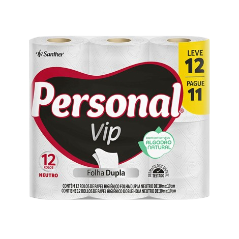Papel Higiênico Personal Vip Folha Dupla 30mt 12r